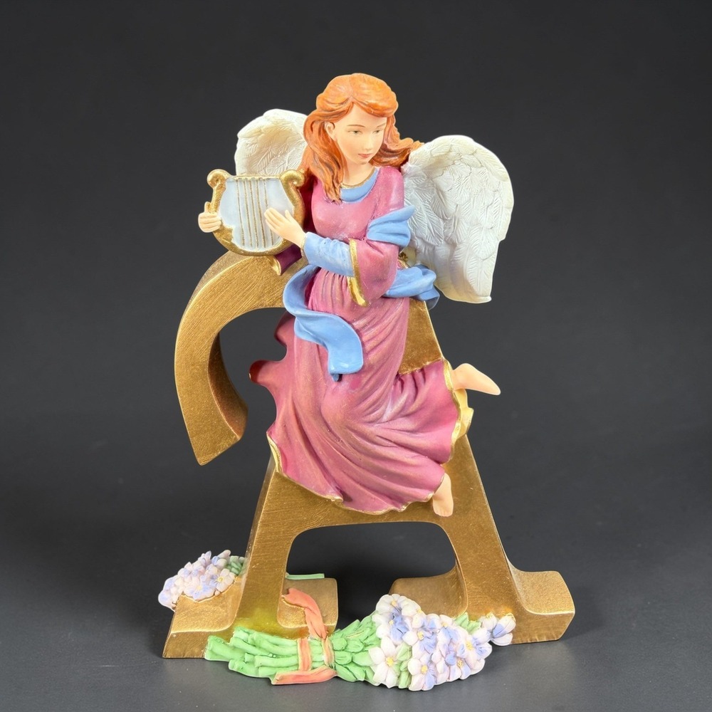 Lenox 2004 Angel with Lyre Letter A Figurine Gold Initial Floral Monogram Figure